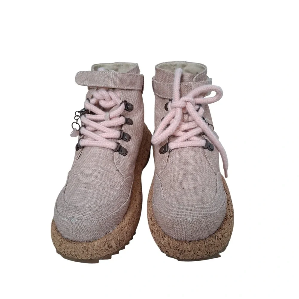 GAIA ESQ Eco Pink Hikers Canvas Adventure Boots Womens 7M Cork‎ Chunky Platform